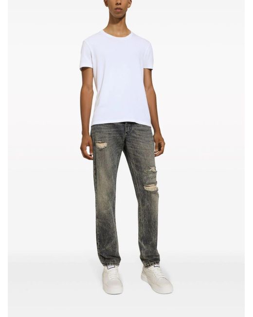 Jeans slim con effetto vissuto di Dolce & Gabbana in Gray da Uomo