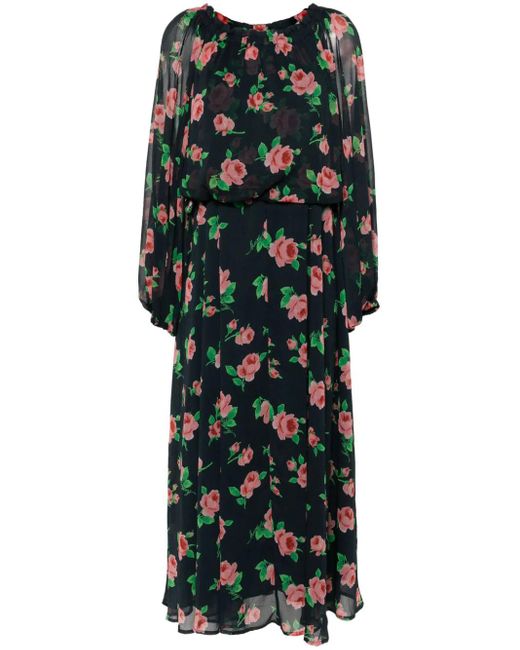 ROTATE BIRGER CHRISTENSEN Green Floral-print Chiffon Maxi Dress