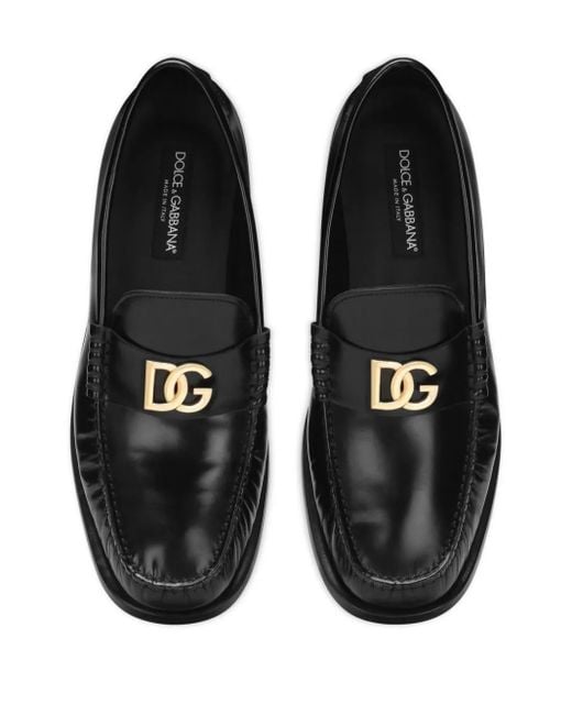 Dolce & Gabbana Black Leather Loafers With Logo Plaque for men