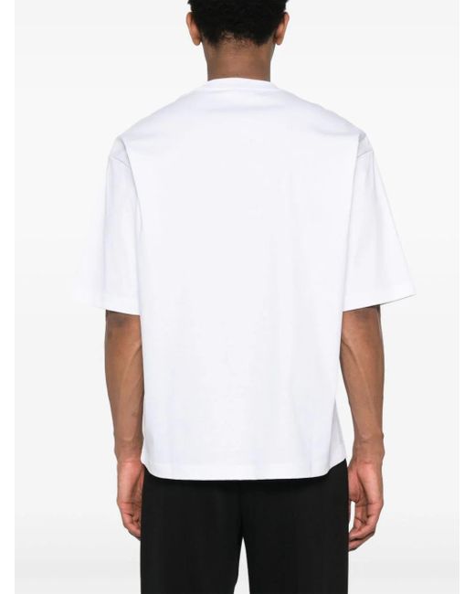 Lanvin White Curb T-Shirt With Embroidery for men