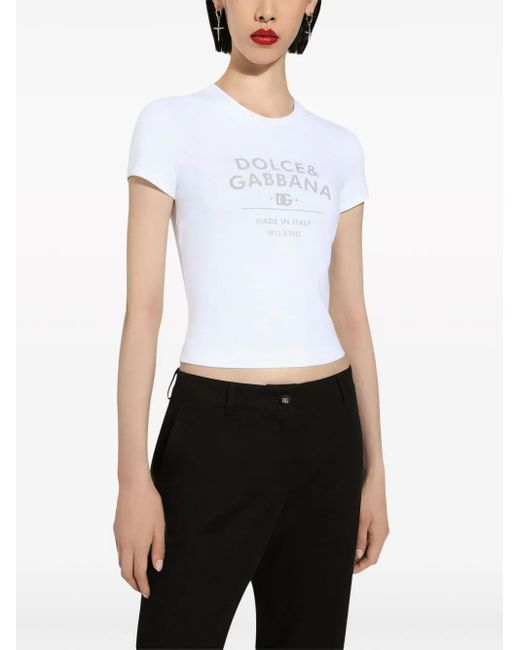 T-shirt in jersey con lettering Dolce&Gabbana di Dolce & Gabbana in White