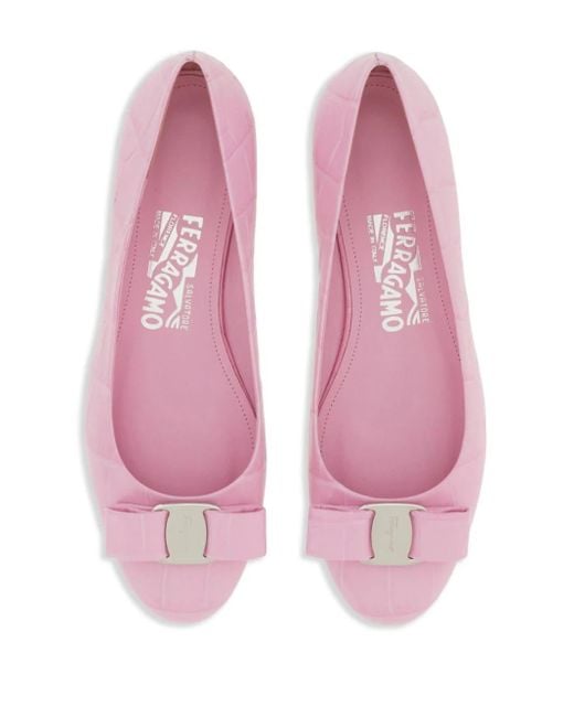 Ferragamo Pink Vara Bow-detail Ballerina Shoes