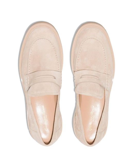 Gianvito Rossi Pink Round-toe Suede Loafers