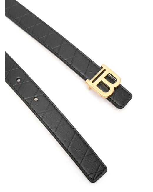 Balmain Black Cintura B-belt Fine In Pelle Di Vitello