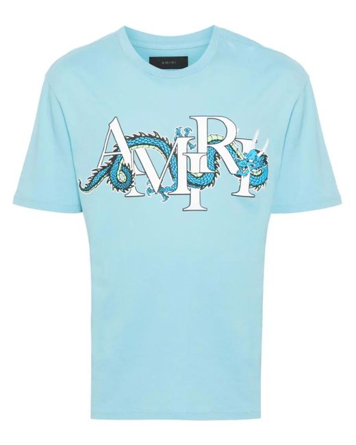 T-Shirt Con Stampa Logo E Drago di Amiri in Blue da Uomo