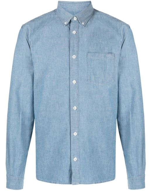 A.P.C. Blue Washed Denim Classic Collar Shirt for men