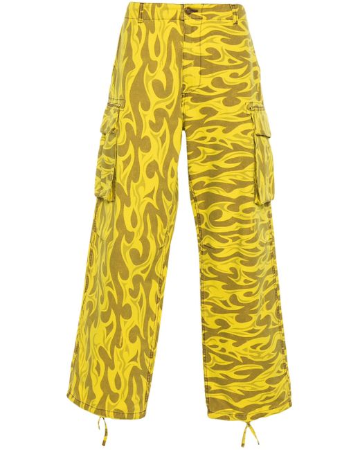 ERL Yellow Pantaloni Cargo Stampati Con Fiamme Gialle for men
