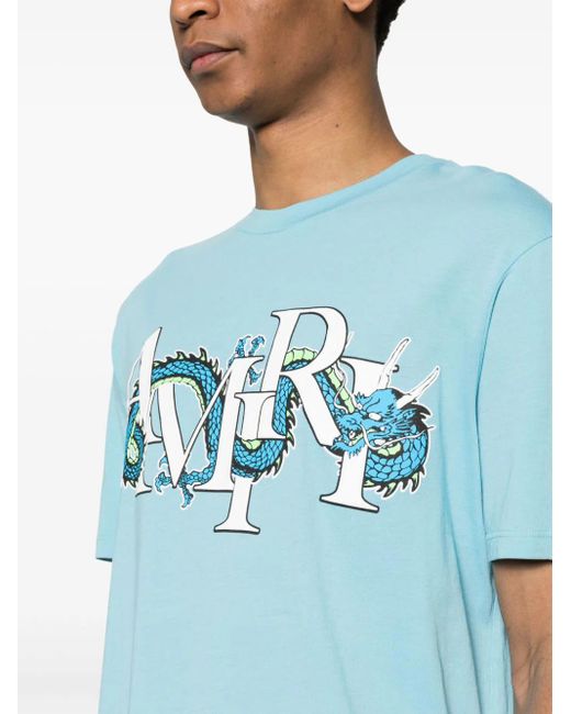 T-Shirt Con Stampa Logo E Drago di Amiri in Blue da Uomo