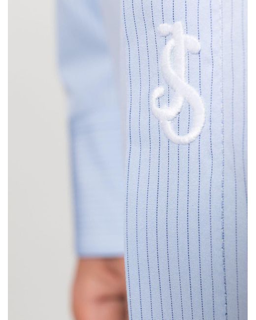 Jil Sander Blue Logo-embroidered Pinstripe Shirt for men