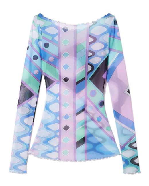 Emilio Pucci Blue Printed Tulle T-Shirt