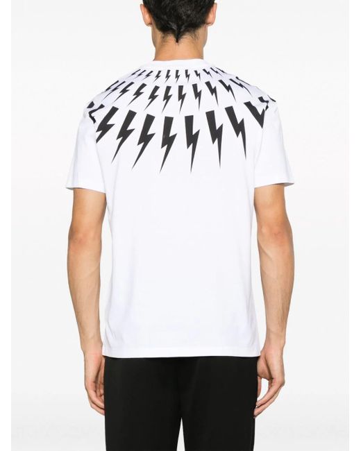 Neil Barrett White Thunderbolt-print Cotton T-shirt for men