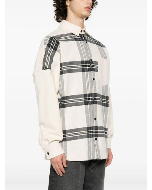 Palm Angels Gray Logo-print Checked Overshirt for men