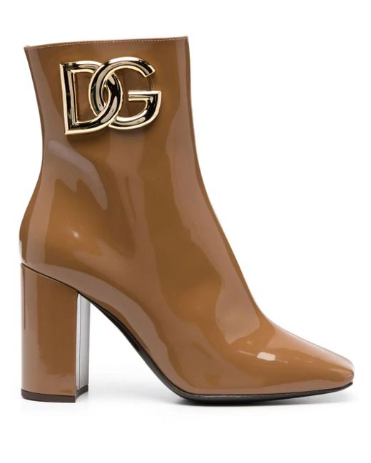 Dolce & Gabbana Brown 90mm Logo-plaque Leather Boots