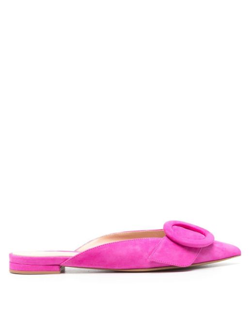 Gianvito Rossi Pink Decorative-buckle Suede Mules