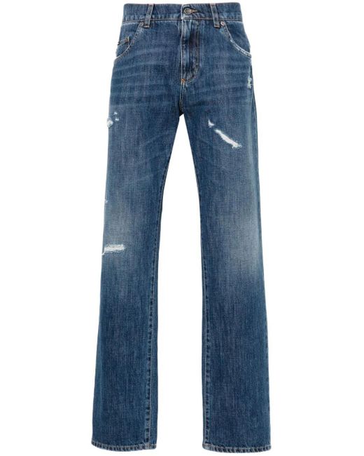 Dolce & Gabbana Blue Straight Jeans With A Worn Effect for men