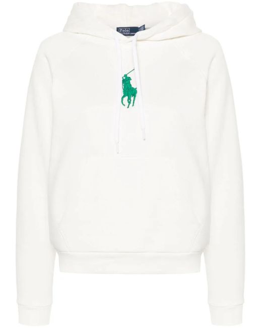 Polo Ralph Lauren White Embroidered-logo Kangaroo-pocket Cotton-blend Hoody