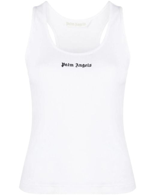Palm Angels White Logo-print Ribbed Tank Top