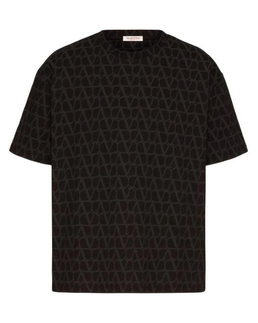 Valentino Garavani Black T-shirt In Cotone Con Stampa Toile Iconographe All Over for men