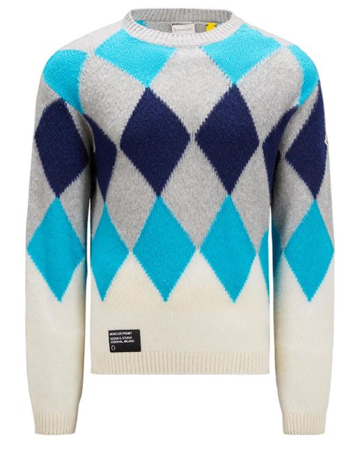 Moncler Genius Blue Frgmt Argyle Wool And Cashmere Sweater for men