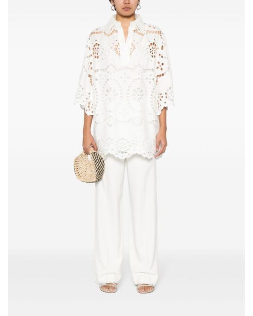 Zimmermann White Floral-embroidered Blouse