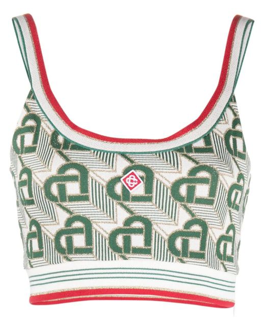 Casablancabrand Gray Heart Monogram-jacquard Knitted Top