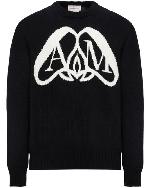 Alexander McQueen Black Seal Logo Cotton Sweater for men