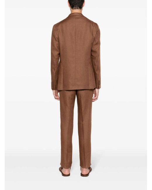 Tagliatore Brown Linen Single-breasted Suit for men