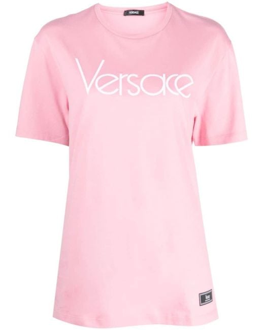 Versace Pink Logo-embroidered Cotton T-shirt