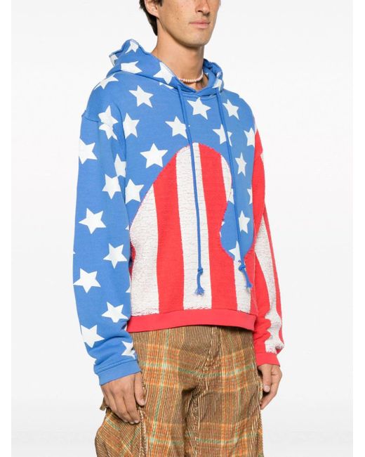 ERL Blue Star And Stripes Swirl Cotton Hoodie for men