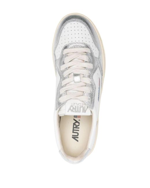 Autry White Sneakers Medalist Platform Low In Pelle Bianca E Argento