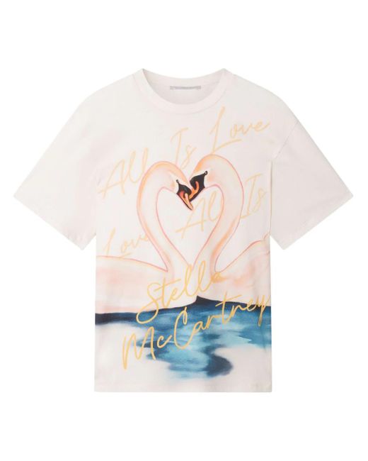 Stella McCartney White Kissing Swans Jersey T-shirt