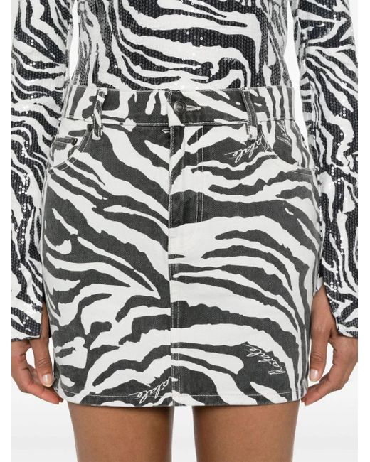 ROTATE BIRGER CHRISTENSEN Black Zebra-print Organic Cotton Mini Skirt