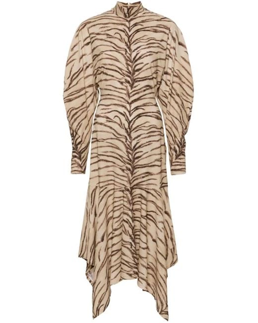 Stella McCartney Natural Tiger-print Long-sleeve Maxi Dress