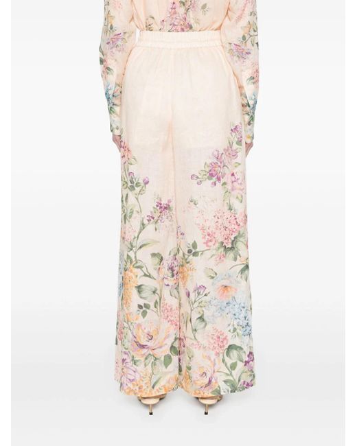 Zimmermann White Halliday Floral-Print Palazzo Trousers