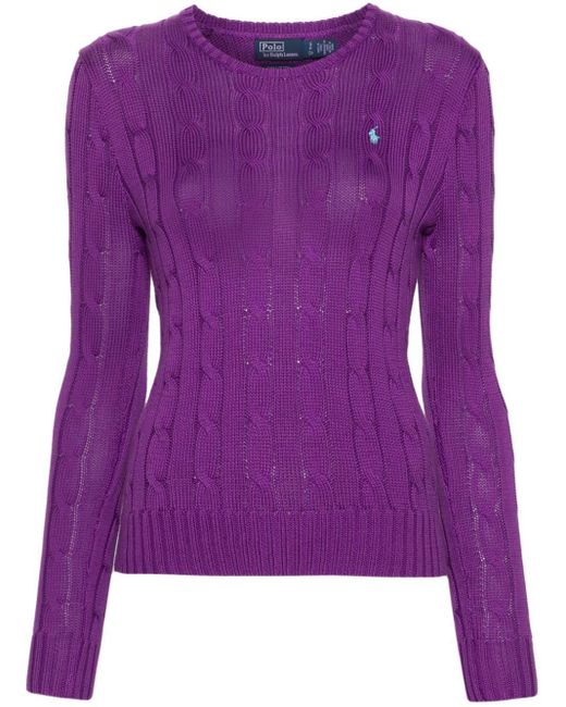 Polo Ralph Lauren Purple Embroidered-logo Cable-knit Jumper