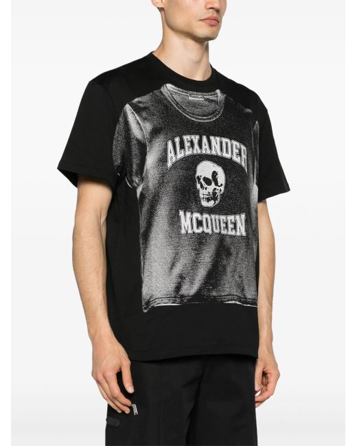 Alexander McQueen Black Cotton T-shirt With Front Graphic Print for men
