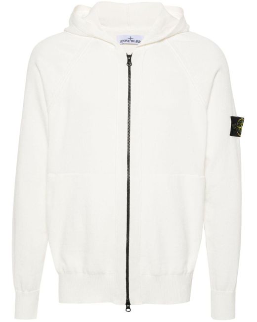Stone Island White Compass Cotton Zip-up Hoodie for men