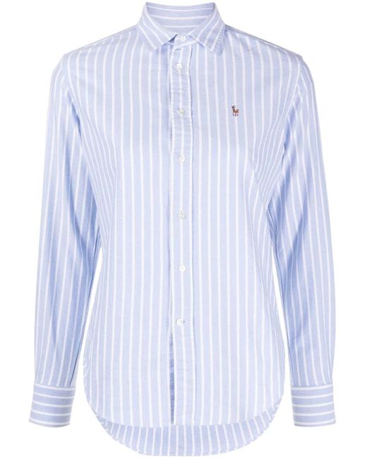 Camicia In Oxford Con Logo Ricamato di Polo Ralph Lauren in Blue