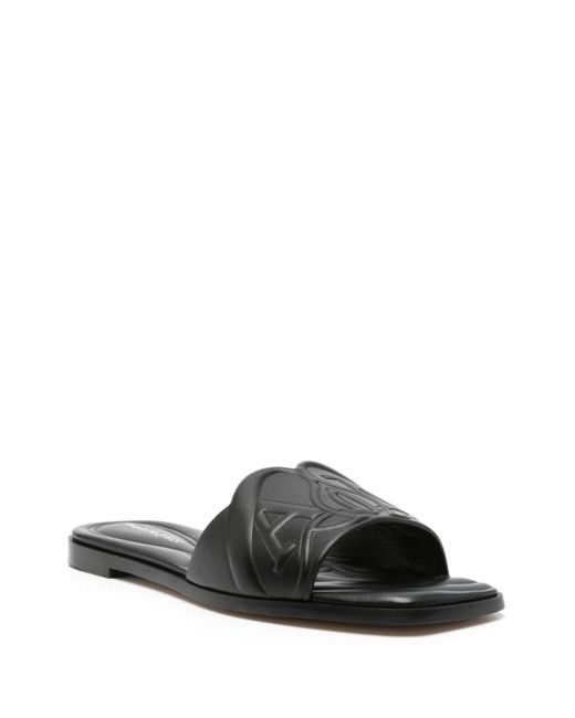 Alexander McQueen Black Seal Leather Flat Sandals