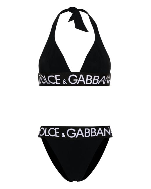 Dolce & Gabbana Black Logo-band Triangle-cup Bikini