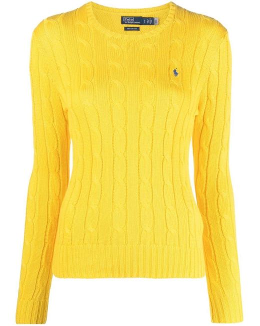 Pullover in maglia a trecce di Polo Ralph Lauren in Yellow