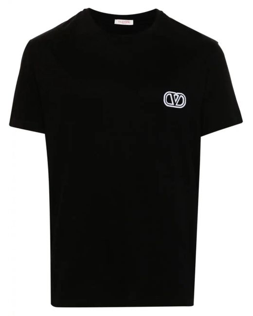 Valentino Garavani Black T-shirt In Cotone Con Patch Vlogo Signature for men