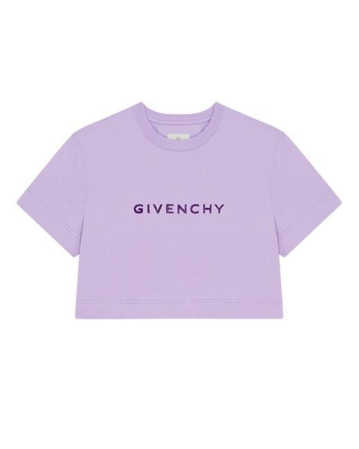 T-shirt cropped in cotone tufted di Givenchy in Purple