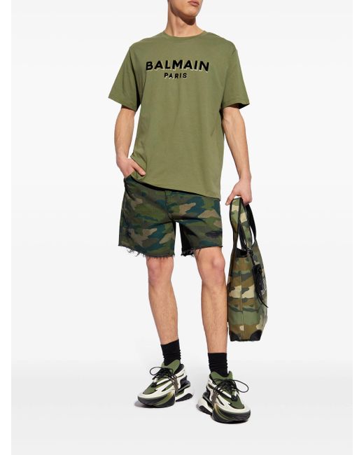 Balmain Green Short In Denim Camouflage for men