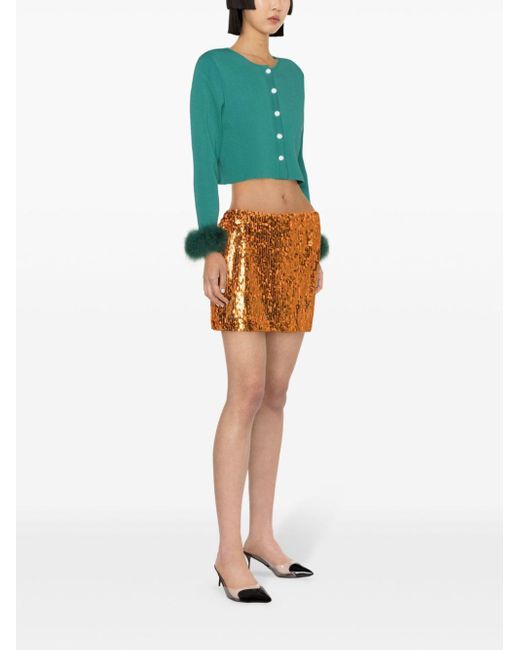 ROTATE BIRGER CHRISTENSEN Orange High-waist Sequinned Miniskirt