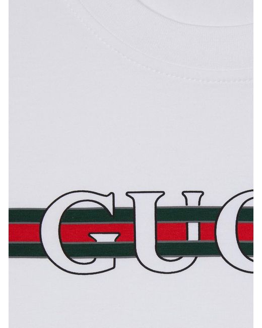 Gucci White T-shirt In Jersey Di Cotone Stampato
