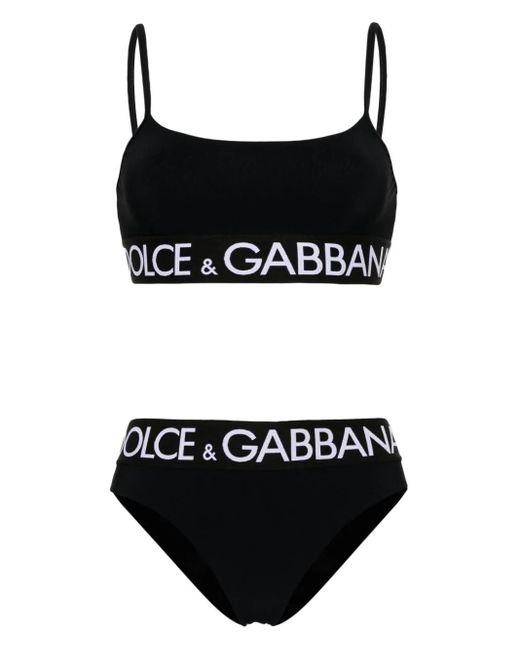 Bikini stile bralette con banda logo di Dolce & Gabbana in Black