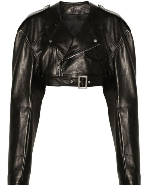 Rick Owens Black Short Leather Biker Jacket