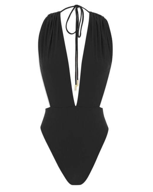 Costume da bagno a schiena nuda con scollatura di Saint Laurent in Black