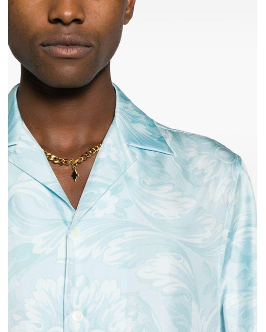 Versace Blue Barocco-Print Silk Shirt for men